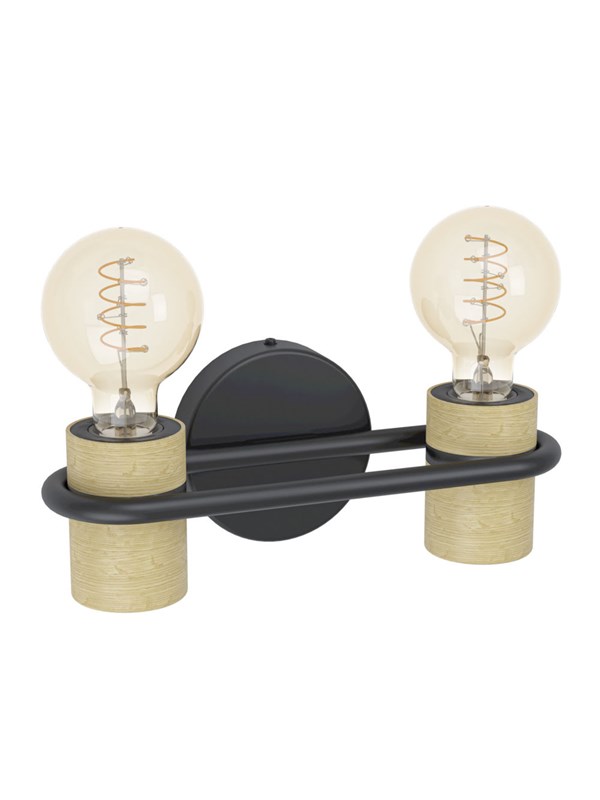 EGLO CHIEVELEY WALL 2XE27 SVART/NATUR FSC