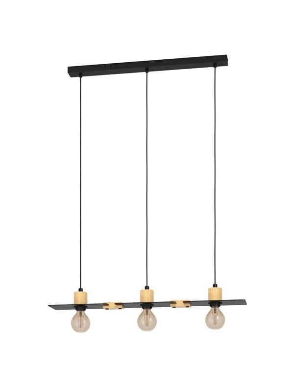 EGLO BRAMERTON LONG TABLE 3L E27 SVART/TRÄ FSC