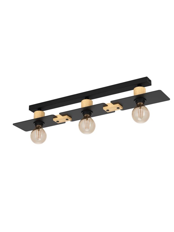 EGLO BRAMERTON TAKLAMPA 3L E27 SVART/TRÄ FSC