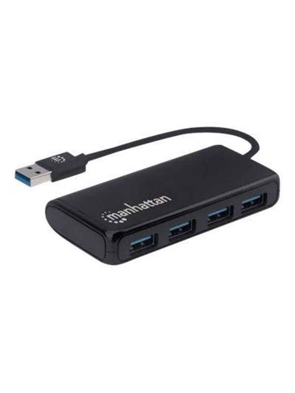 IC INTRACOM Manhattan USB-A 4-Port Hub 4x USB-A Ports 5 Gbps (USB 3.2 Gen1 aka USB 3.0) Bus Power SuperSpeed USB Black Three Year Warranty Box USB Hub - 4 porte - Svart