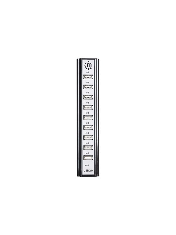 IC INTRACOM Manhattan USB-A 10-Port Desktop Hub 10x USB-A Ports 480 Mbps (USB 2.0) Bus or AC Power Hi-Speed USB Black Three Year Warranty Boxed USB Hub - 10 porte - Svart