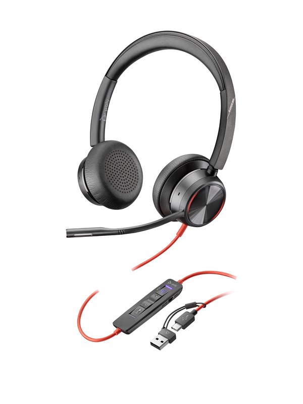 HP Poly Blackwire 8225 Stereo Microsoft Teams Certified USB-C Headset +USB-C/A Adapter (8X225AA)