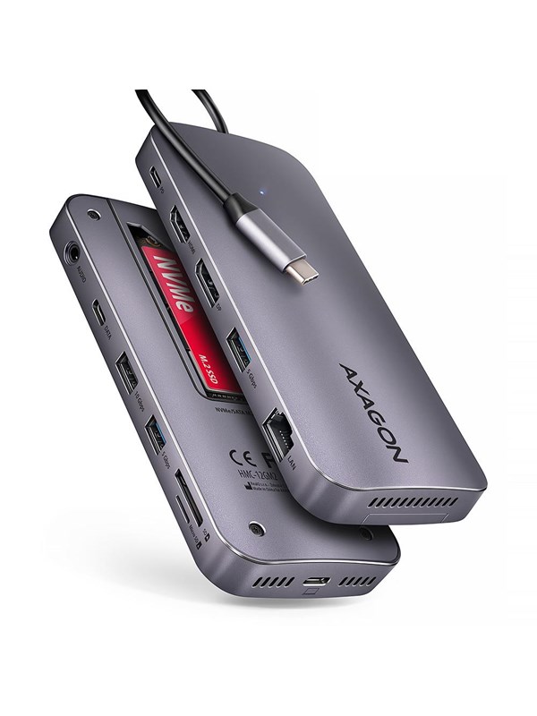 AXAGON Gen2Combo 12-in-1 USB-C 10 Gbps HUB USB Hub - USB 3.2 - 12 porte - Grey