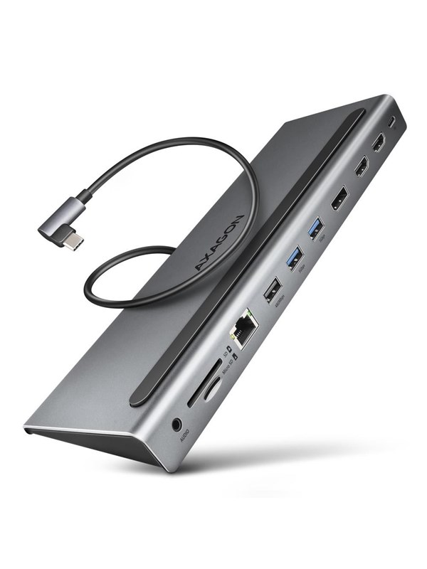 AXAGON Triple 4K Display SuperSpeed USB-C Hub USB Hub - USB 3.2 - 11 porte - Grey