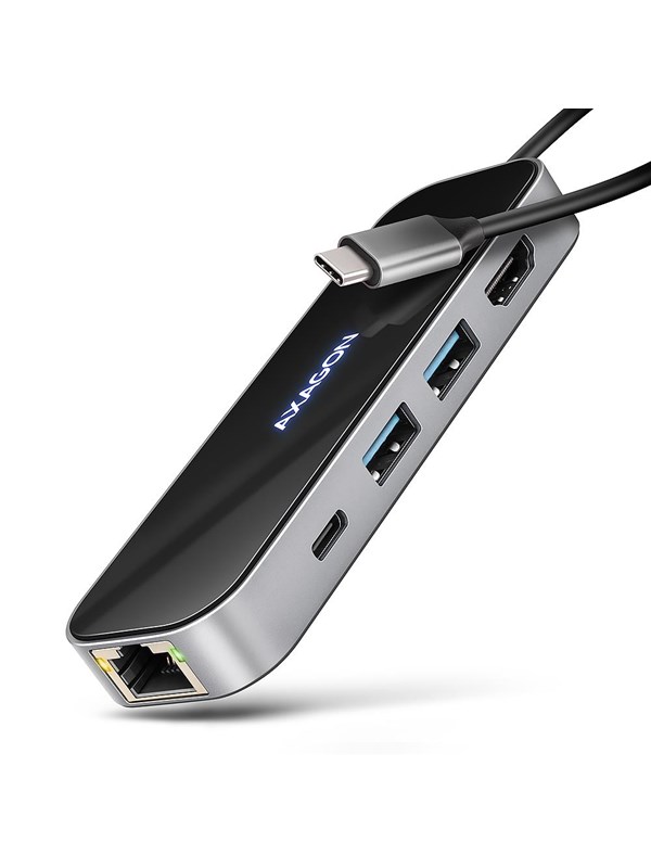 AXAGON Glass 6-in-1 USB-C 5 Gbps Hub USB Hub - USB 3.2 - 6 porte - Svart
