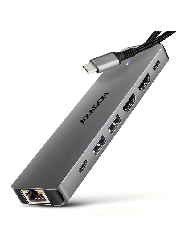 AXAGON Dual 4K Display USB-C 5 Gbps 7-in-1 HUB USB Hub - USB 3.2 - 7 porte - Grey