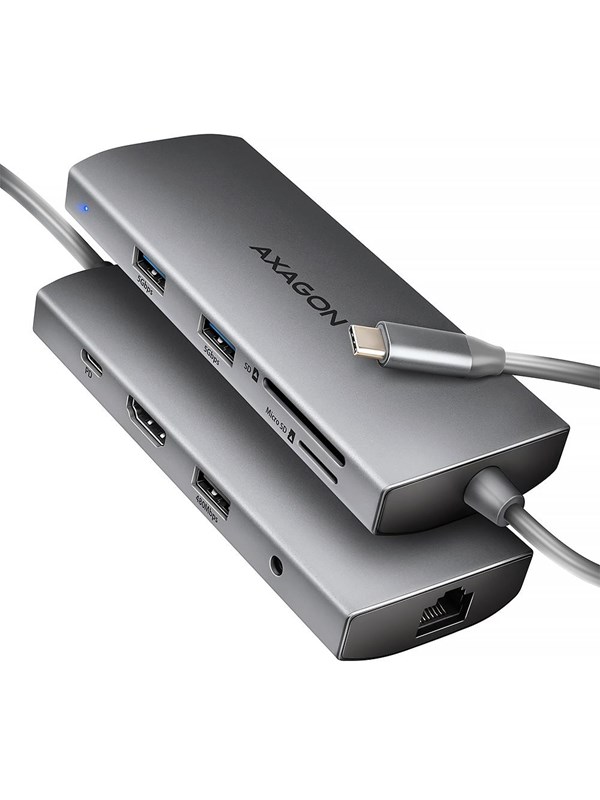 AXAGON SuperSpeed USB-C Hub USB Hub - USB 3.2 - 9 porte - Grey