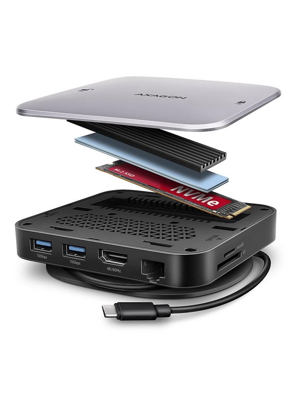 AXAGON UFO 9-in-1 USB-C 10 Gbps HUB USB Hub - USB 3.2 - 8 porte - Svart