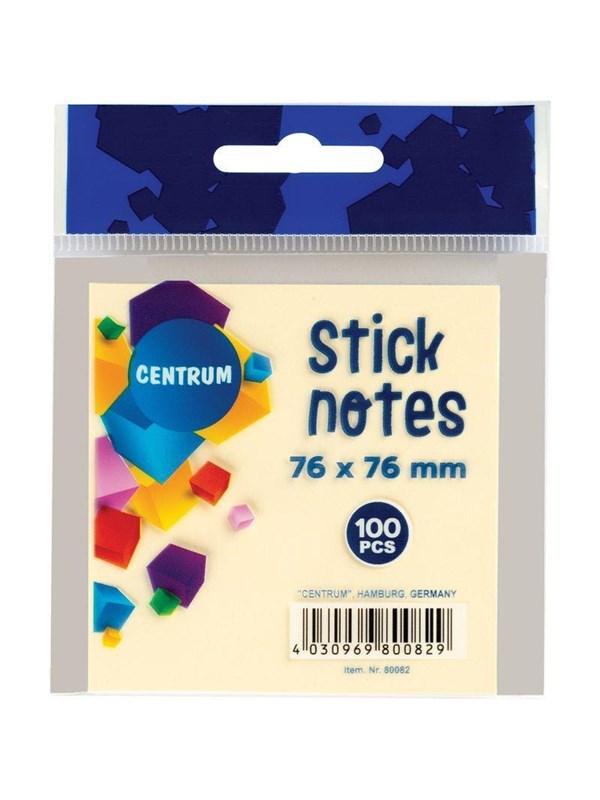 CENTRUM StickNotes 76*76mm 100 sheets pastel yellow
