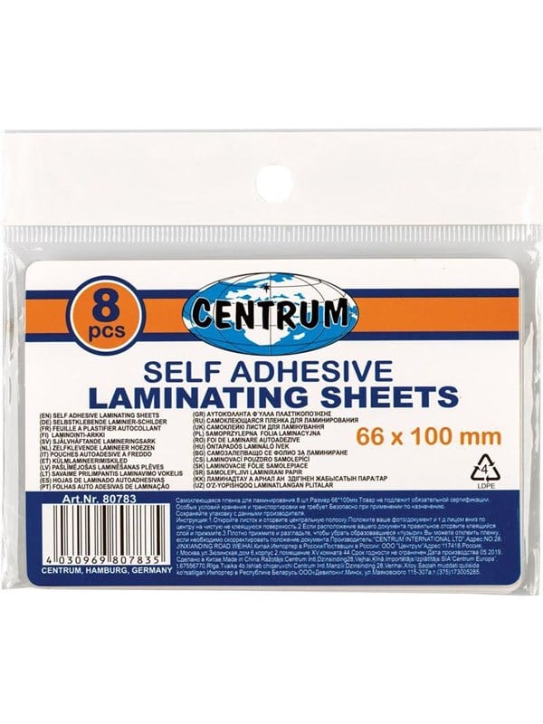 CENTRUM Lamination pockets 66*100mm 8 pcs.