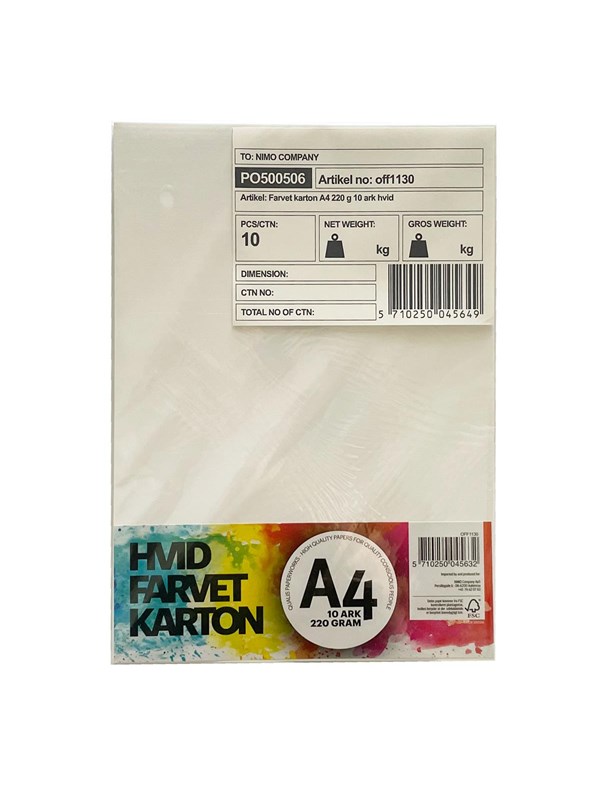 Hobby Mate Cardboard A4 220g. 10 sheets WHITE