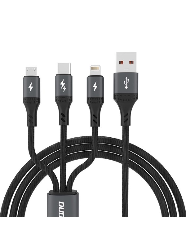 Alternativ bild 0 för Dudao L3E 3-i-1 USB-A til MicroUSB/USB-C/Lightning 66W 1,2m Sort