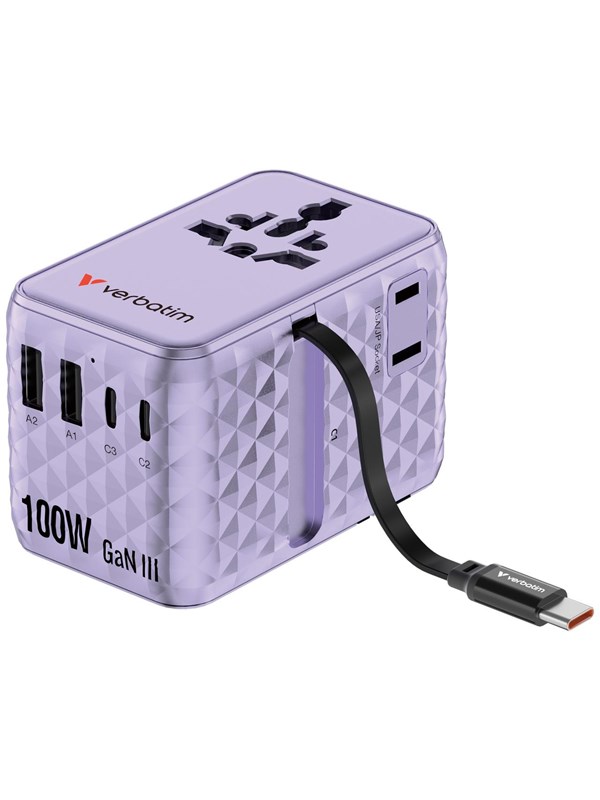 Verbatim Charge 'n' Travel 100W Travel Adapter w/ Cable Pur