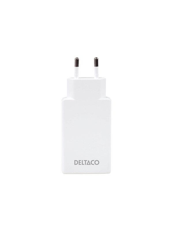 Deltaco Slim USB-C Wall Charger PD 67W | 2x USB-C | PPS + PD | White - Köp för SEK 199 - Spara 40%