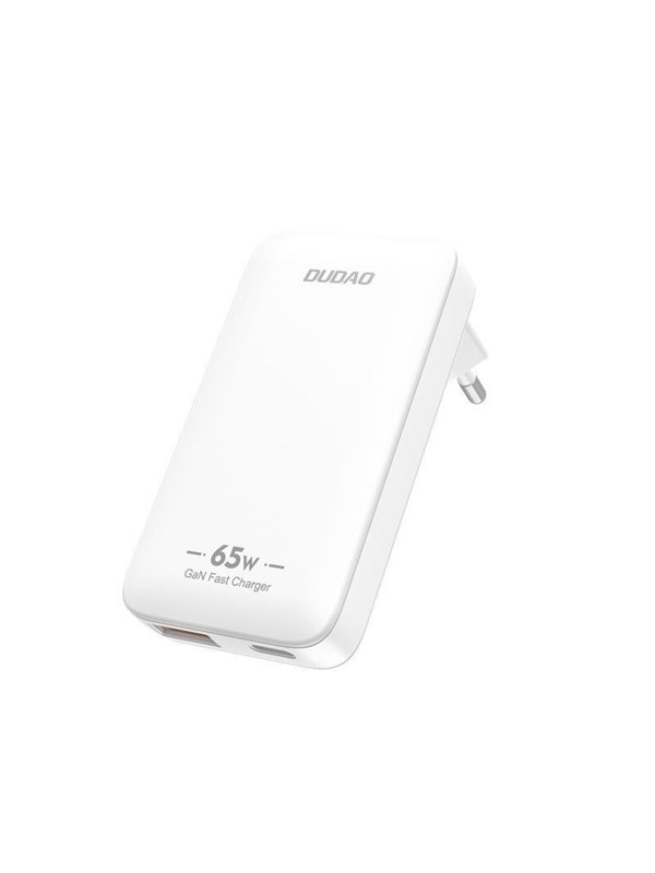 Produktfoto för Dudao GaN Reseväggladdare Ultratunn 65W USB-A/USB-C PD/EU/US - Vit