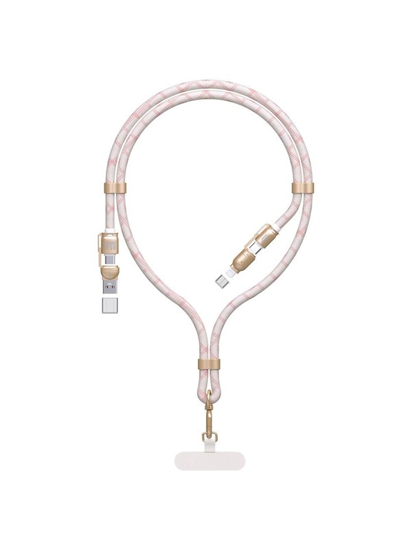 Produktfoto för Dudao 4in1 Telefon halsrem kabel USB-A/USB-C till Lightning/USB-C 65W - Rosa