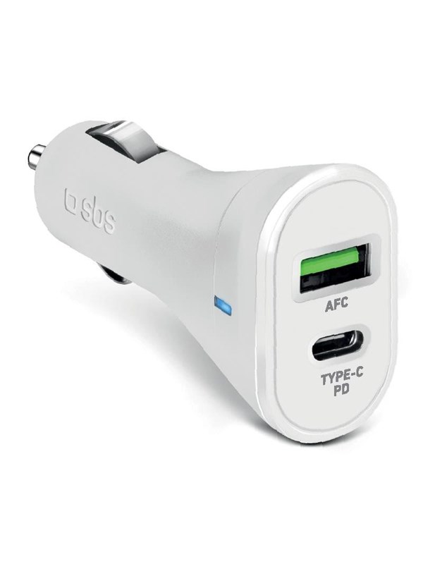 SBS Billaddare för Smartphone USB-C/USB-A - Vit