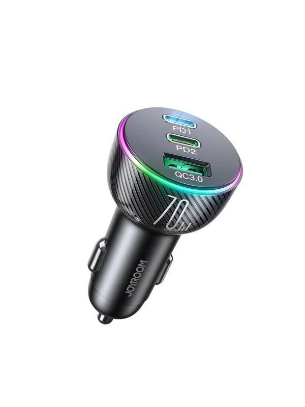 Produktfoto för Joyroom Car charger JR-CL26 2x USB-C PD 1x USB 70W (black)