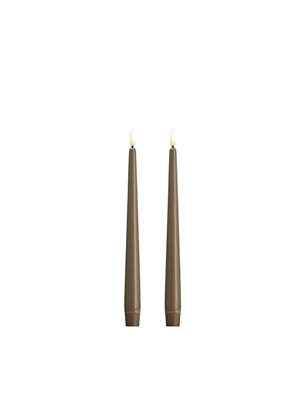 Moods & More LED taper candle - Slim - Dark sand - 23x250 mm - 2 pcs