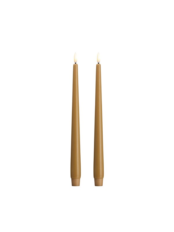 Moods & More LED taper candle - Slim - Honey mustard - 23x300 mm - 2 pcs