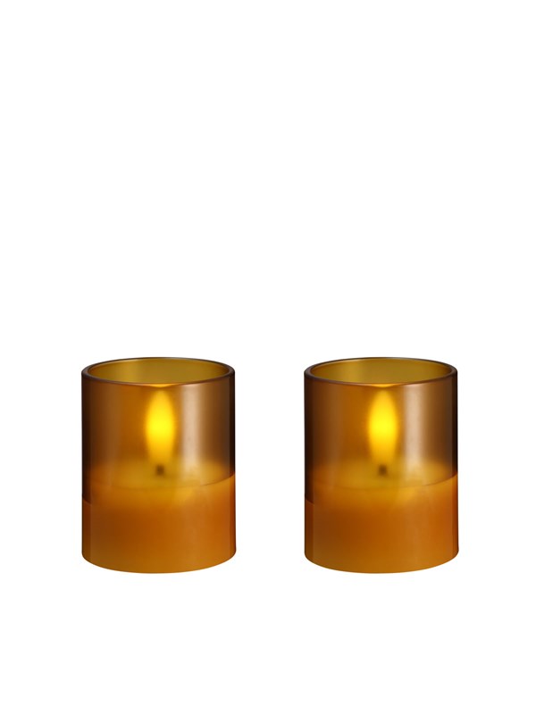 Moods &amp; More LED glass candle - Hurricane - Honey Mustard - 47x57 mm - 2 pcs