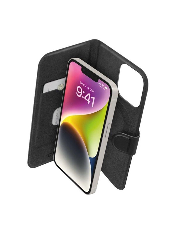 SBS iPhone 14/13 plånboksfodral med tunn design, kortplats och magnetfäste, kompatibelt med MagSafe-laddning - Svart