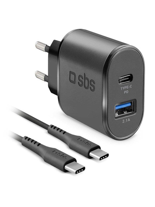 SBS 18W laddare - USB C kabel - Svart