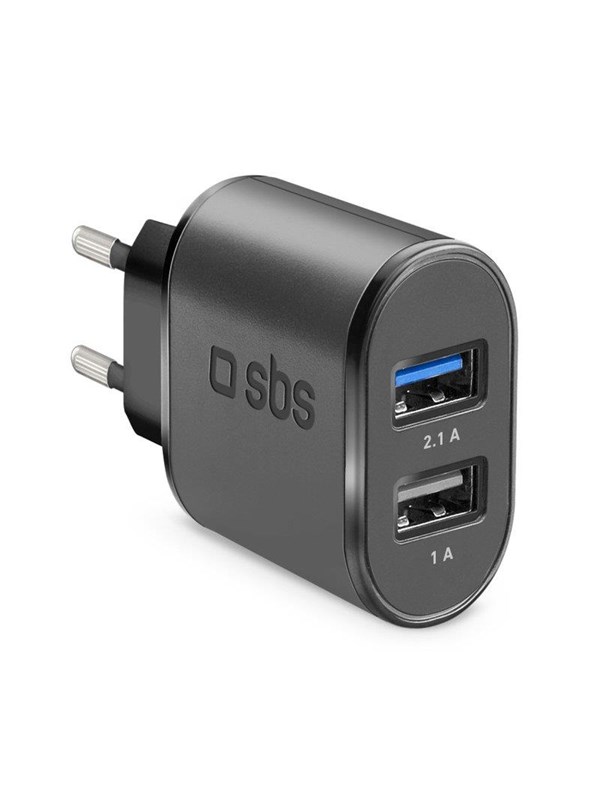 SBS 3100 mAh laddare - 2,1A + 1A - Svart
