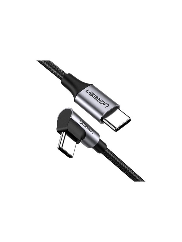 Produktfoto för Ugreen - USB-kabel - USB-C (hane) högervinklad till USB-C (hane) rak - USB 2.0 - 20 V - 3 A - 1 m - USB Power Delivery (60W) - svart