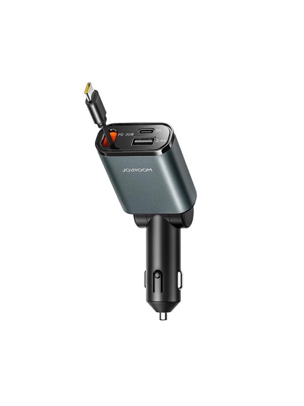 Joyroom JR-CCL07 3-in-1 Car Charger with Built-in Retractable Cable - Dark Gray