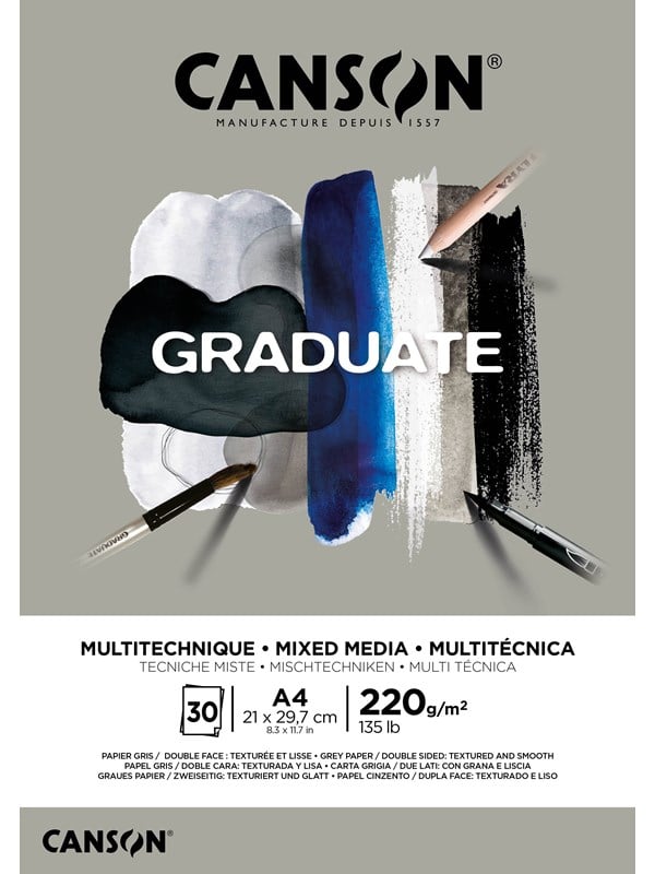 Canson Graduate Mixed Media Pad Grey A4 220G 30 SH
