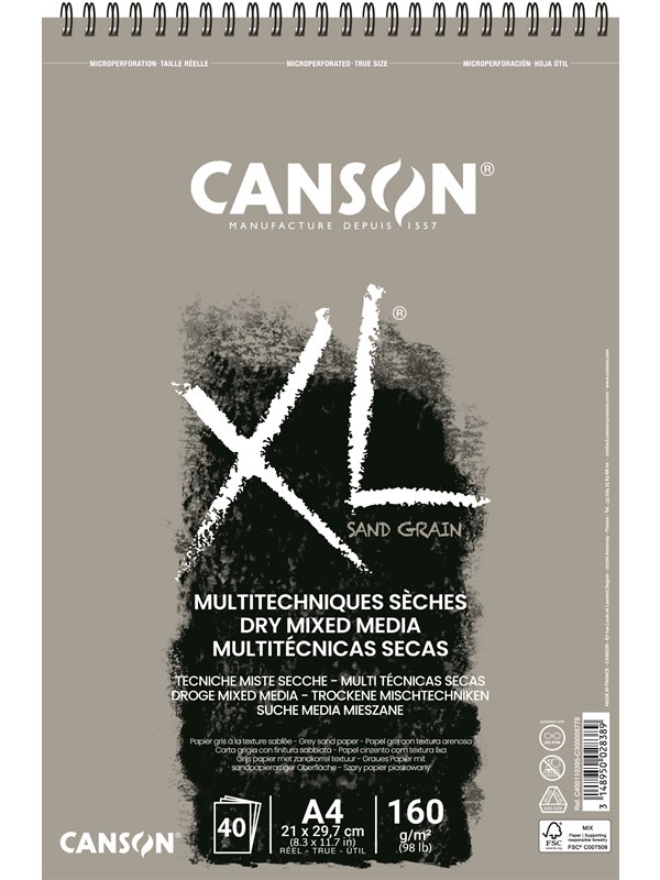 Canson XL Sand Grain A4 160G Grey Spiral 40 SH
