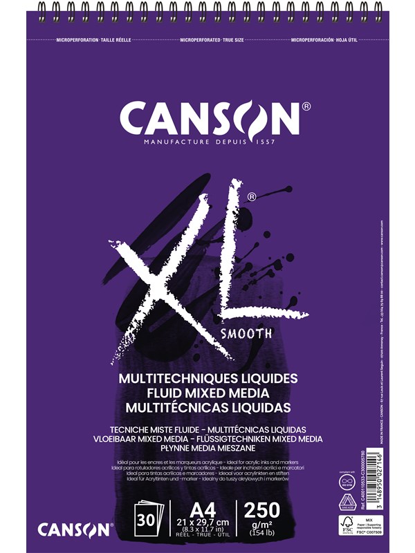 Canson XL Fluid Mixed Media A4 250G Spiral 30 SH