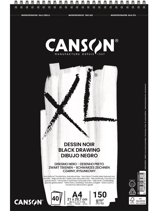 Canson XL Dessin Noir DS A4 150G Spiral 40 SH
