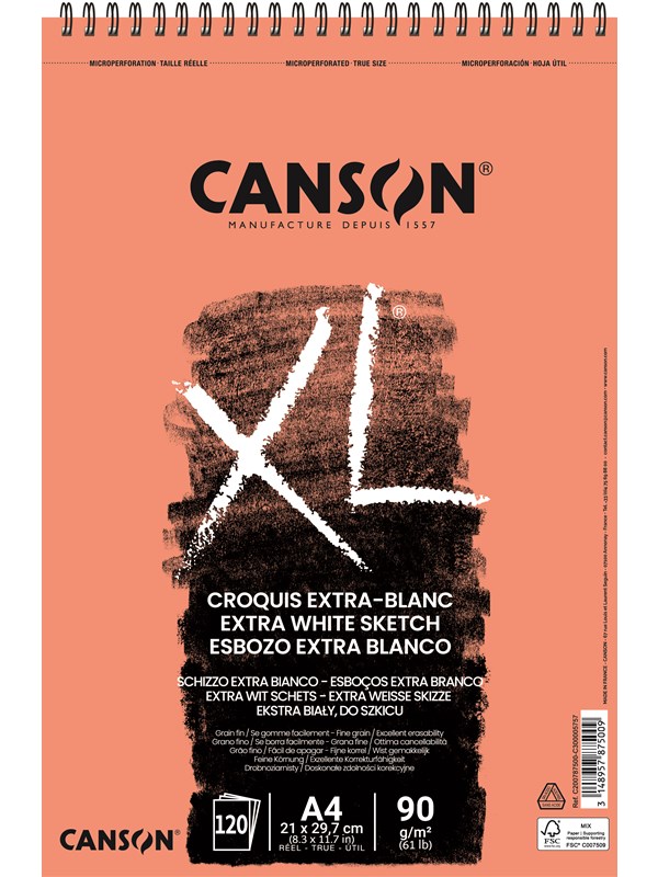 Canson XL Extra-Blanc FG A4 90G Spiral 120 SH