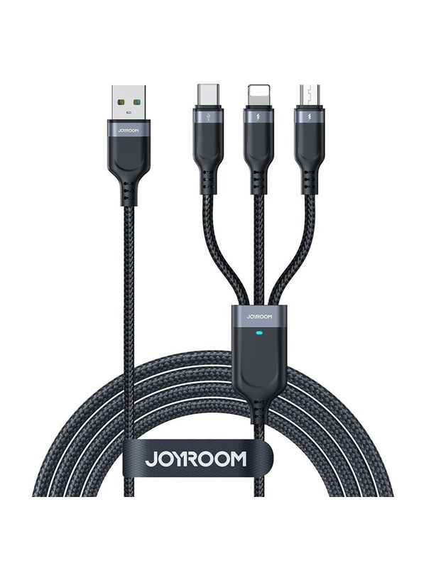 Joyroom S-A18 3in1 3.5A USB-A - Lightning+USB-C+MicroUSB cable 1.2m - black