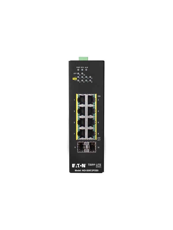 Tripp Lite Eaton  series 8-Port Lite Managed Industrial Gigabit Ethernet Switch - 10/100/1000 Mbps PoE+ 30W 2 GbE SFP Slots -10° to 60°C DIN Mount