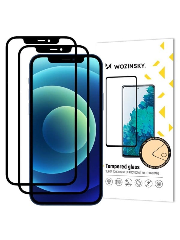 Produktfoto för [2 PACK] Wozinsky Full Glue Härdat Glas Skärmskydd iPhone 12 Pro / 12 - Svart