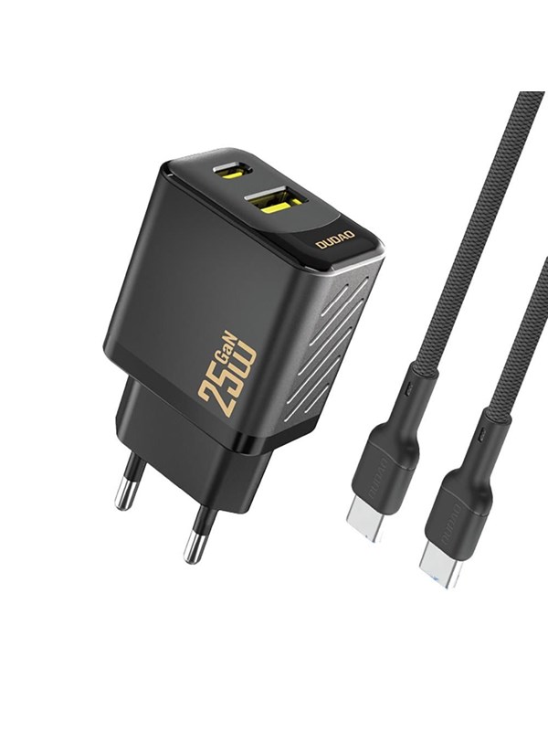 Dudao A26TCEU PD QC 25W GaN USB-A USB-C wall charger with USB-C cable - black