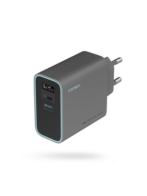 CUKTECH CUKAD653EUGR 65W GaN Wall Charger 2 x USB-C 1 x USB-A - Grey