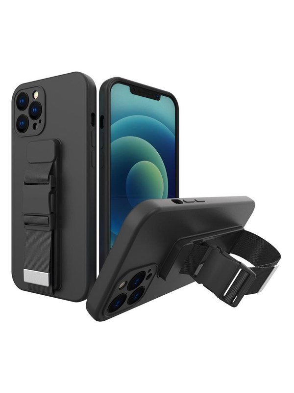 Produktfoto för Rope Gel Airbag Skal Med Lanyard iPhone 13 Mini - Svart