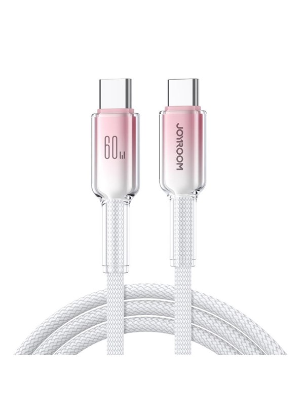 Produktfoto för Joyroom USB-C till USB-C-kabel Snabbladdning 60W, 1,2m - Vit/Rosa