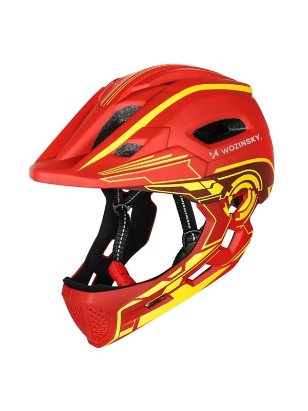Wozinsky Fullface Children's Bicycle Helmet with USB Rear Light 52-56 cm - Red-Yellow