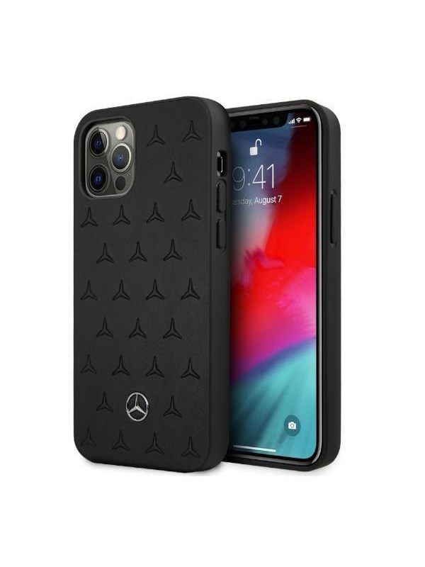 Mercedes Leather Stars Pattern Case for iPhone 12 Pro Max - Black
