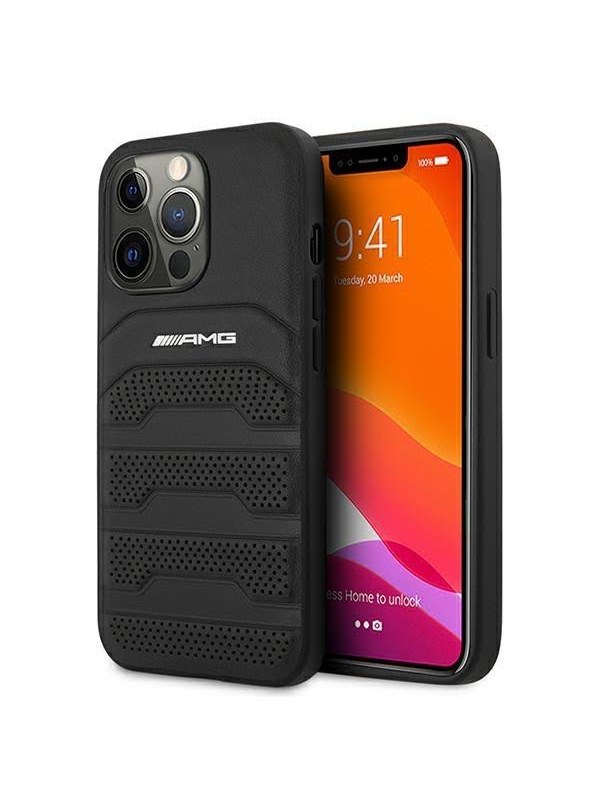 Mercedes AMG Leather Debossed Lines Case for iPhone 13 Pro / iPhone 13 - Black