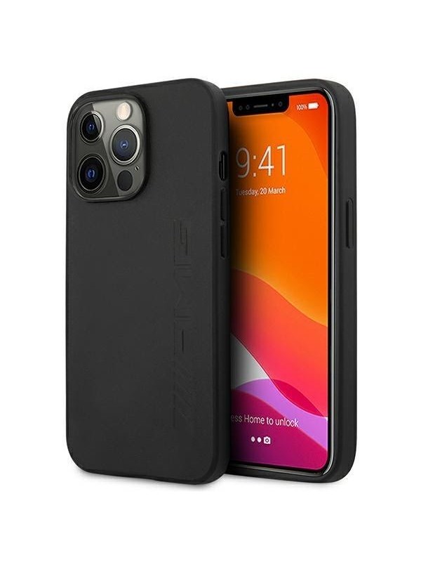Produktfoto för AMG iPhone 14 Pro Max Skal Läder Hot Stamped - Svart
