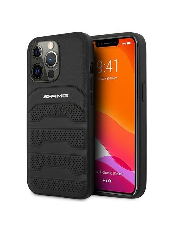 Produktfoto för AMG iPhone 14 Pro Max Skal Läder Debossed Lines - Svart