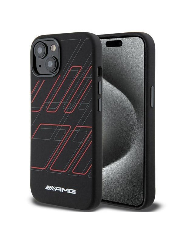 Mercedes AMG Silicone Large Rhombuses Pattern MagSafe Case for iPhone 15 / 14 / 13 - Black