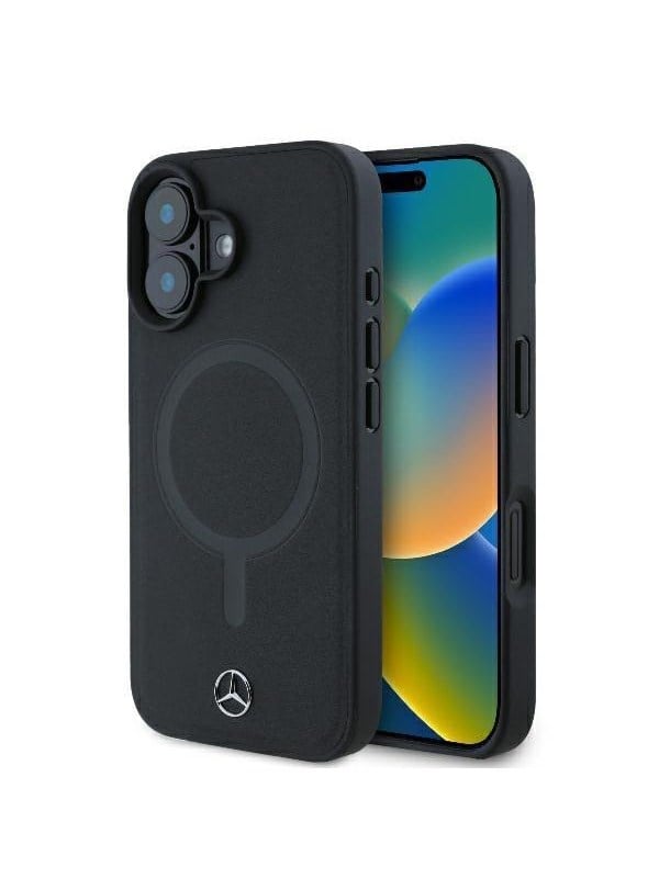 Produktfoto för Mercedes iPhone 16 Mobilskal Magsafe Plain Smooth Läder - Svart