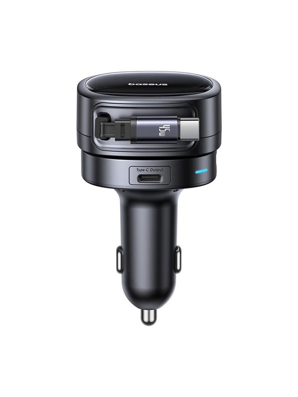 Baseus PrimeTrip VR1 60W USB-A USB-C Car Charger with Retractable USB-C Cable - Black